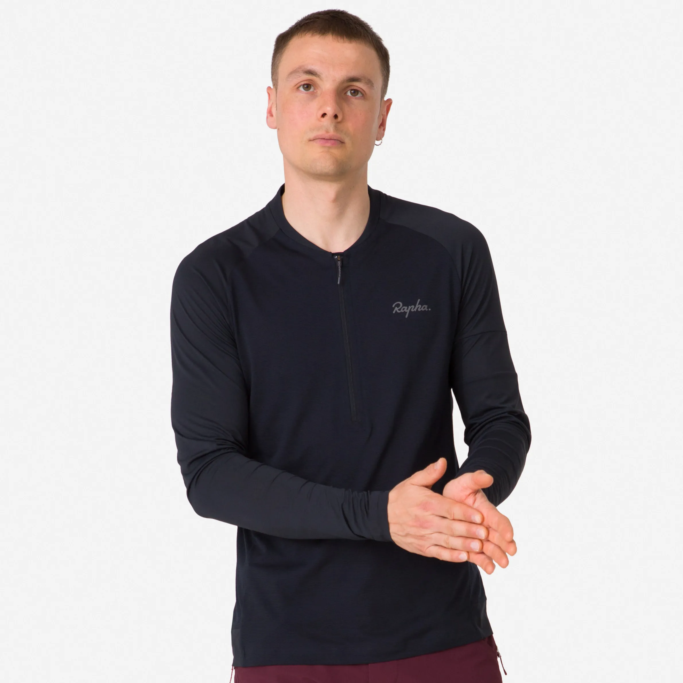Rapha T-shirts & Tops|Men's Explore Long Sleeve Zip Neck Tech T-shirt Black/Black